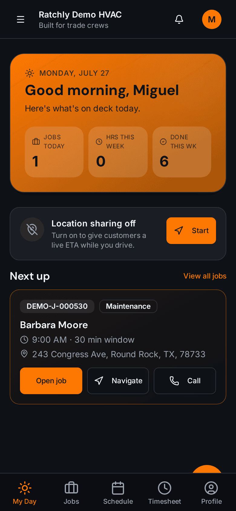 Tech mobile My Day with optimized route