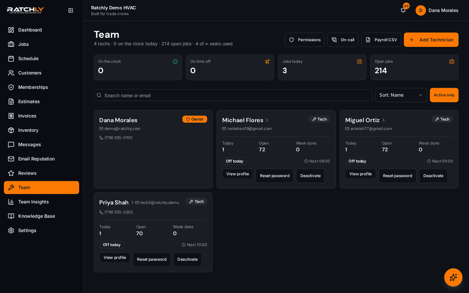 Ratchly team management page