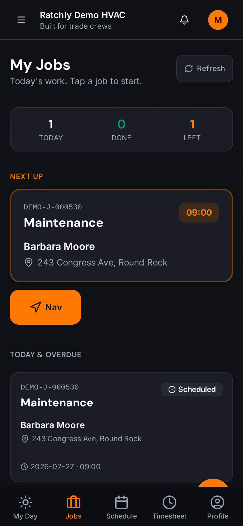 Technician mobile job view