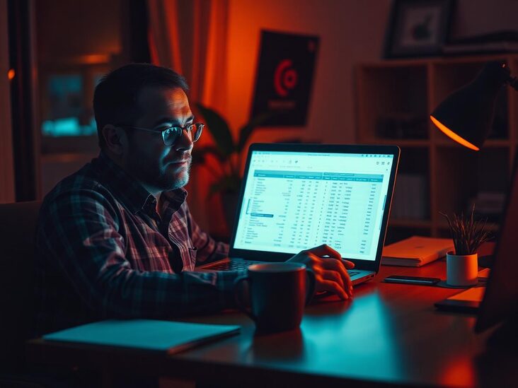 HVAC owner chasing invoices on a laptop late at night